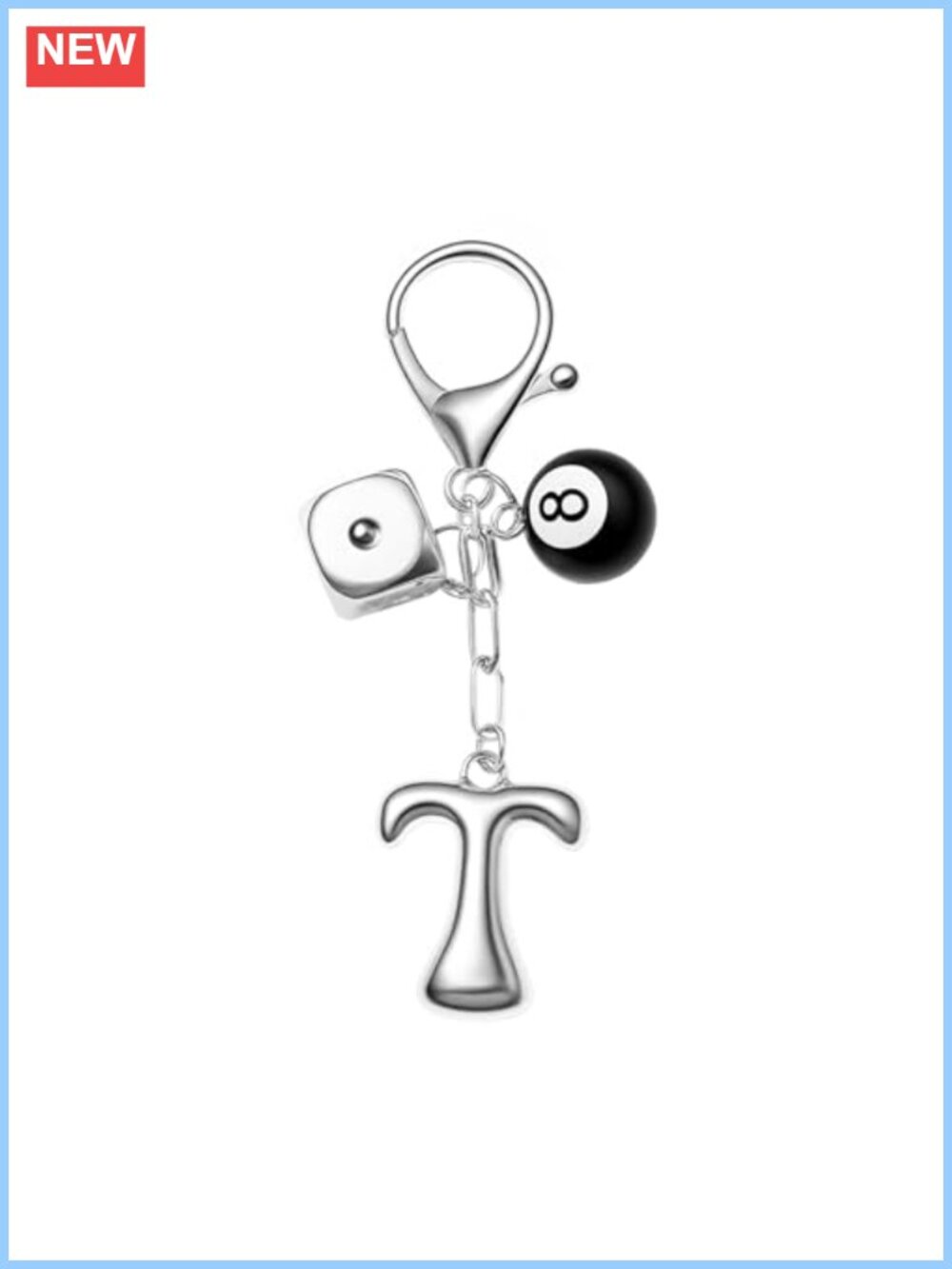 Silver Plated 8 Ball Dice Keychain Y2K Bag Charm Initial